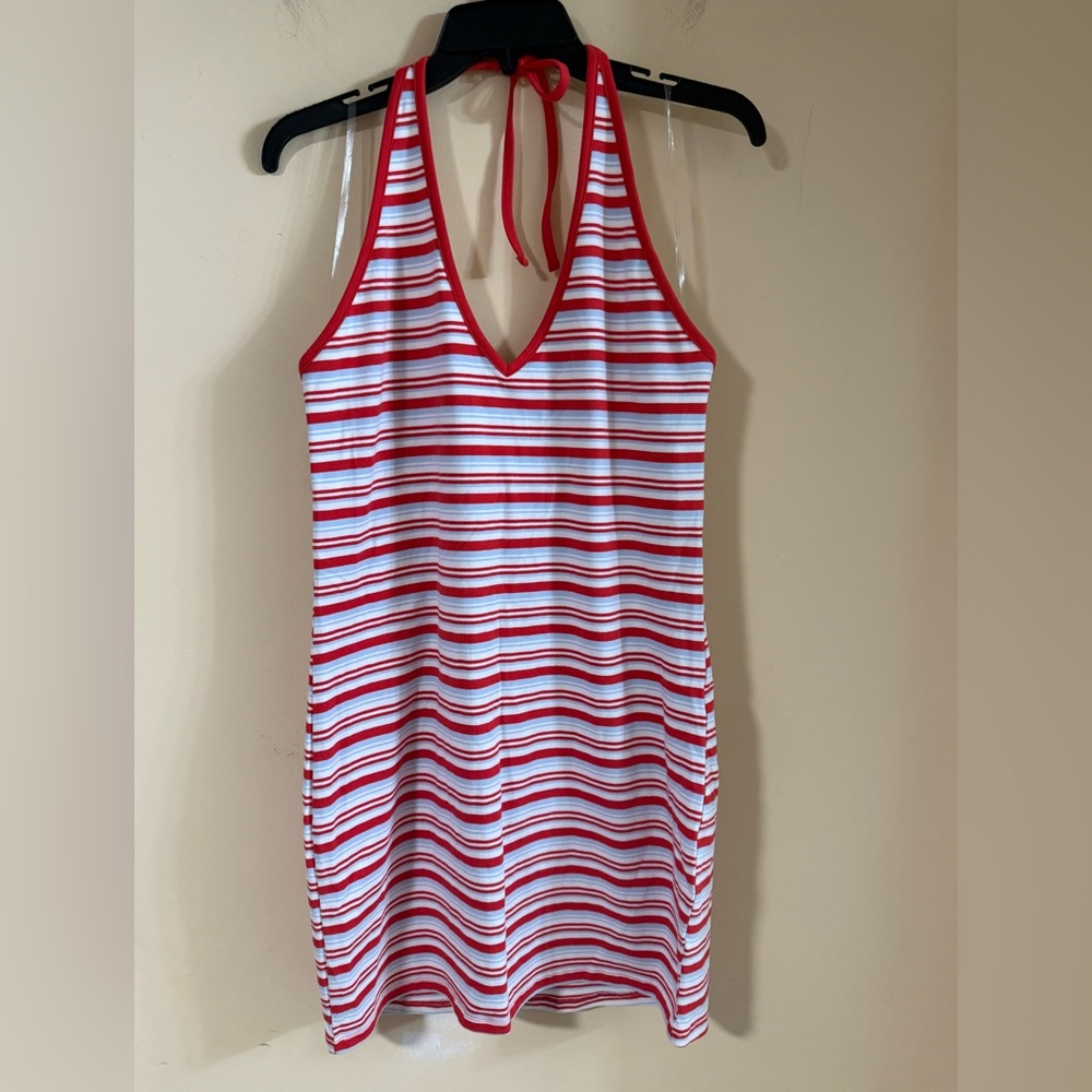 Striped Red and White Halter Dress..#835